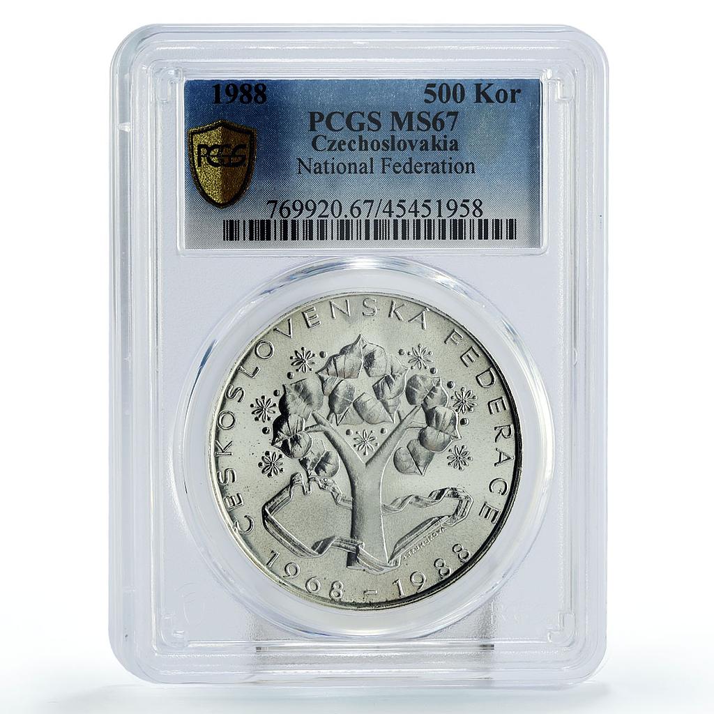 Czechoslovakia 500 korun National Federation Oak Tree MS67 PCGS silver coin 1988