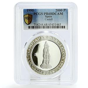 Spain 2000 pesetas Juan Carlos Castell Human Pyramid PR68 PCGS silver coin 1990
