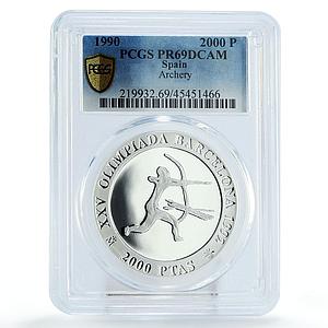 Spain 2000 pesetas Barcelona Olympic Games Archery PR69 PCGS silver coin 1990