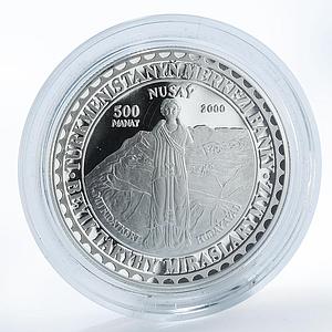 Turkmenistan 500 manat Nisa Fortress Nusay silver proof coin 2000