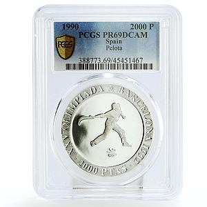 Spain 2000 pesetas Barcelona Olympic Games Pelota PR69 PCGS silver coin 1990