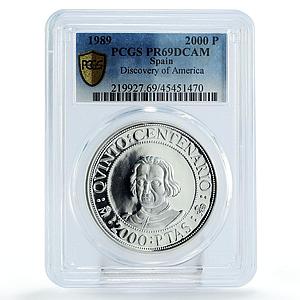 Spain 2000 pesetas Discovery of America Columbus PR69 PCGS silver coin 1989