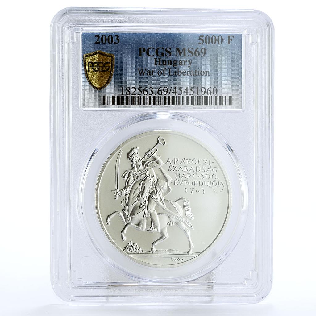 Hungary 5000 forint Rakoczis War of State Liberation MS69 PCGS silver coin 2003