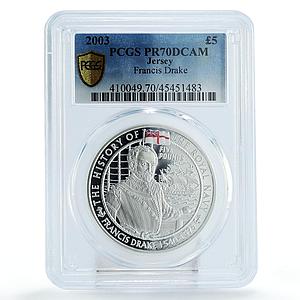Bailiwick of Jersey 5 pounds Sir Francis Drake Ship PR70 PCGS silver coin 2003