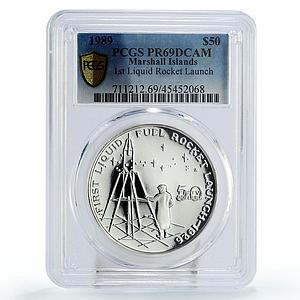 Marshall Islands 50 dollars 1st Liquid Rocket Launch PR69 PCGS silver coin 1989