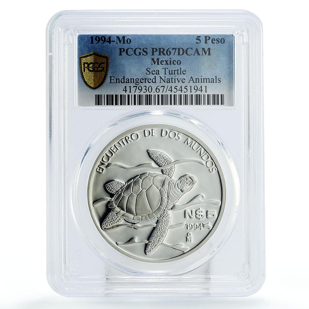Mexico 5 pesos Pacific Ridley Sea Turtle PR67 PCGS proof silver coin 1994