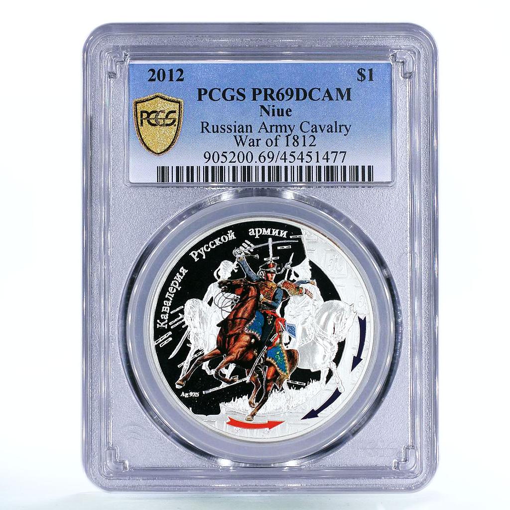 Niue 1 dollar 1812 Victory Russian Cavalry PR69 PCGS colored silver coin 2012