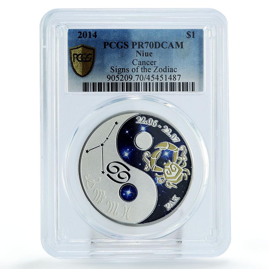 Niue 1 dollar Zodiac Signs series Cancer PR70 PCGS colored silver coin 2014