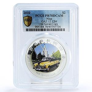 Niue 2 dollars Old Soviet Cars Gaz 12 Zim PR70 PCGS colored silver coin 2010