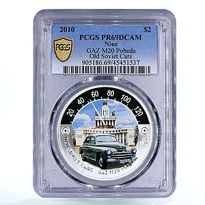 Niue 2 dollars Old Soviet Cars Gaz M20 Pobeda PR69 PCGS colored silver coin 2010