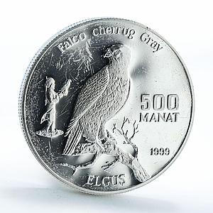 Turkmenistan 500 manat Red Book Wildlife Falcon Bird Fauna silver coin 1999