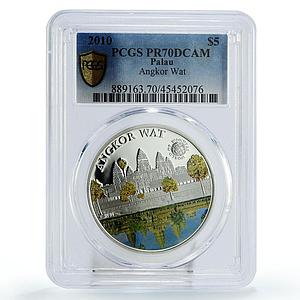 Palau 5 dollars World of Wonders Angkor Wat PR70 PCGS colored silver coin 2010
