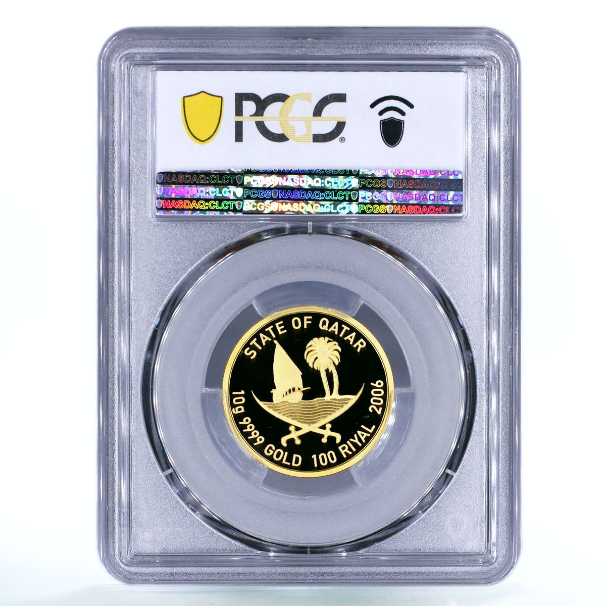 Qatar 100 riyals 15th Asian Games Khalifa Stadium Arena PR69 PCGS gold coin 2006