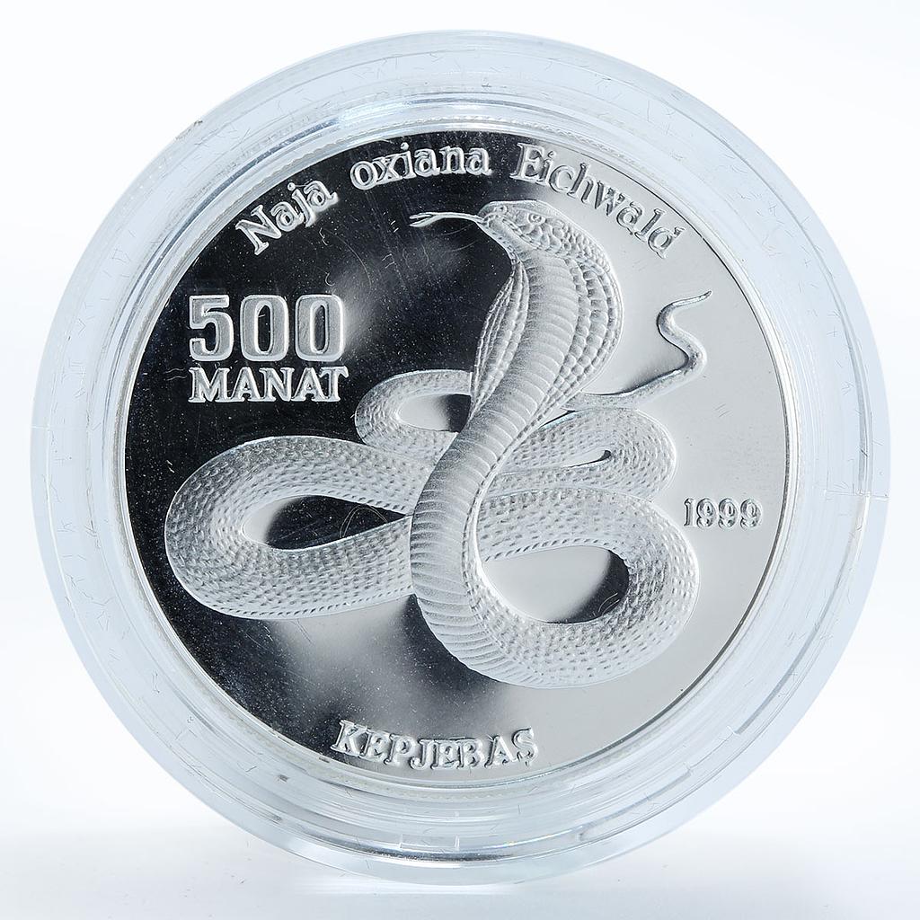 Turkmenistan 500 manat Red Book Central Asian cobra proof silver coin 1999