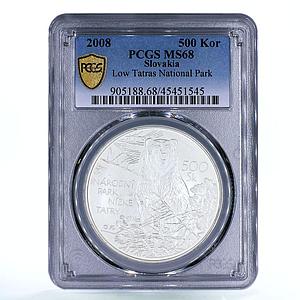 Slovakia 500 korun Low Tatras National Park Bear MS68 PCGS silver coin 2008