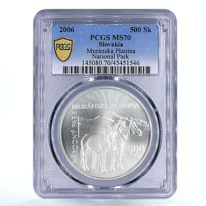 Slovakia 500 korun Muranska Planina Park Two Horses MS70 PCGS silver coin 2006