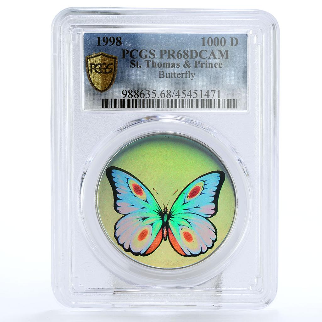 Sao Tome and Principe 1000 dobras Fauna Butterfly PR68 PCGS silver coin 1998