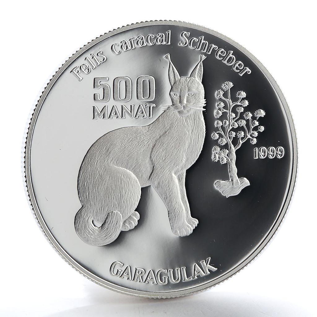 Turkmenistan 500 manat Red Book Felis caracal silver proof coin 1999