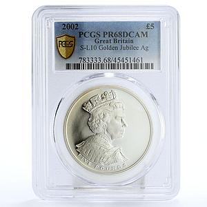 Britain 5 pounds Royal Golden Jubilee Queen on Horse PR68 PCGS silver coin 2002