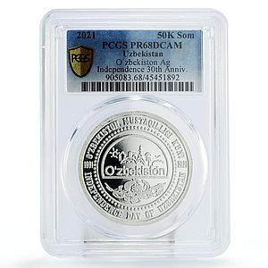 Uzbekistan 50000 som 30th National Independence Day PR68 PCGS silver coin 2021