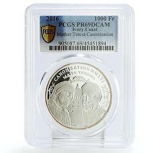 Ivory Coast 1000 francs Canonization Mother Teresa PR69 PCGS silver coin 2016