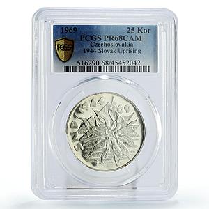 Czechoslovakia 25 korun 25 Years of Slovak Uprising PR68 PCGS silver coin 1969