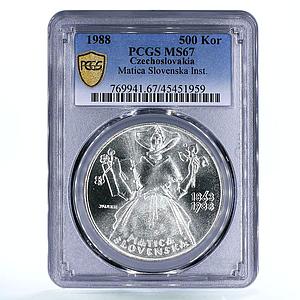 Czechoslovakia 500 korun Birthday of Matica Slovenska MS67 PCGS silver coin 1988