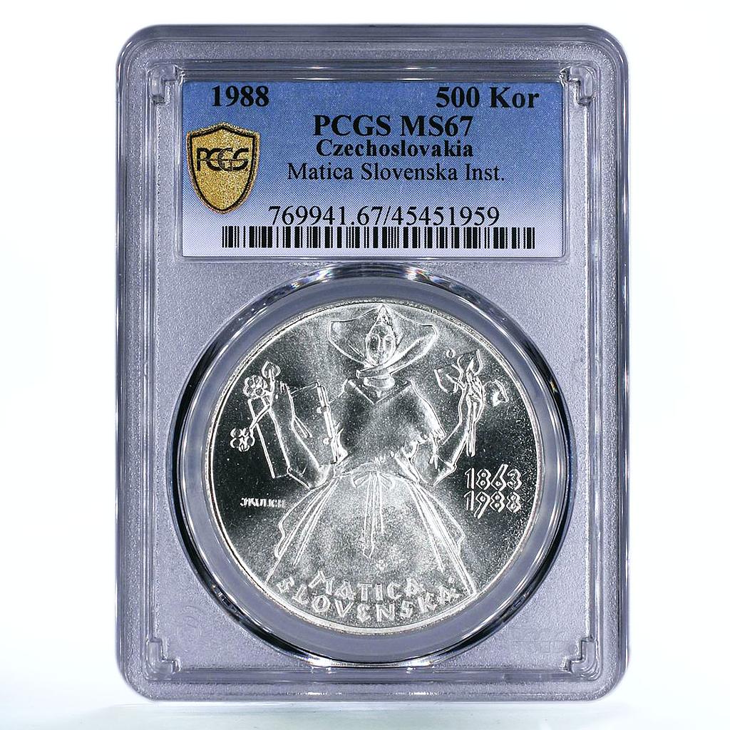 Czechoslovakia 500 korun Birthday of Matica Slovenska MS67 PCGS silver coin 1988