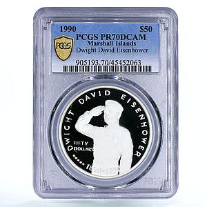 Marshall Islands 50 dollars General Dwight Eisenhower PR70 PCGS silver coin 1990