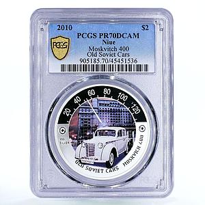 Niue 2 dollars Old Soviet Cars Moskvich 400 PR70 PCGS colored silver coin 2010