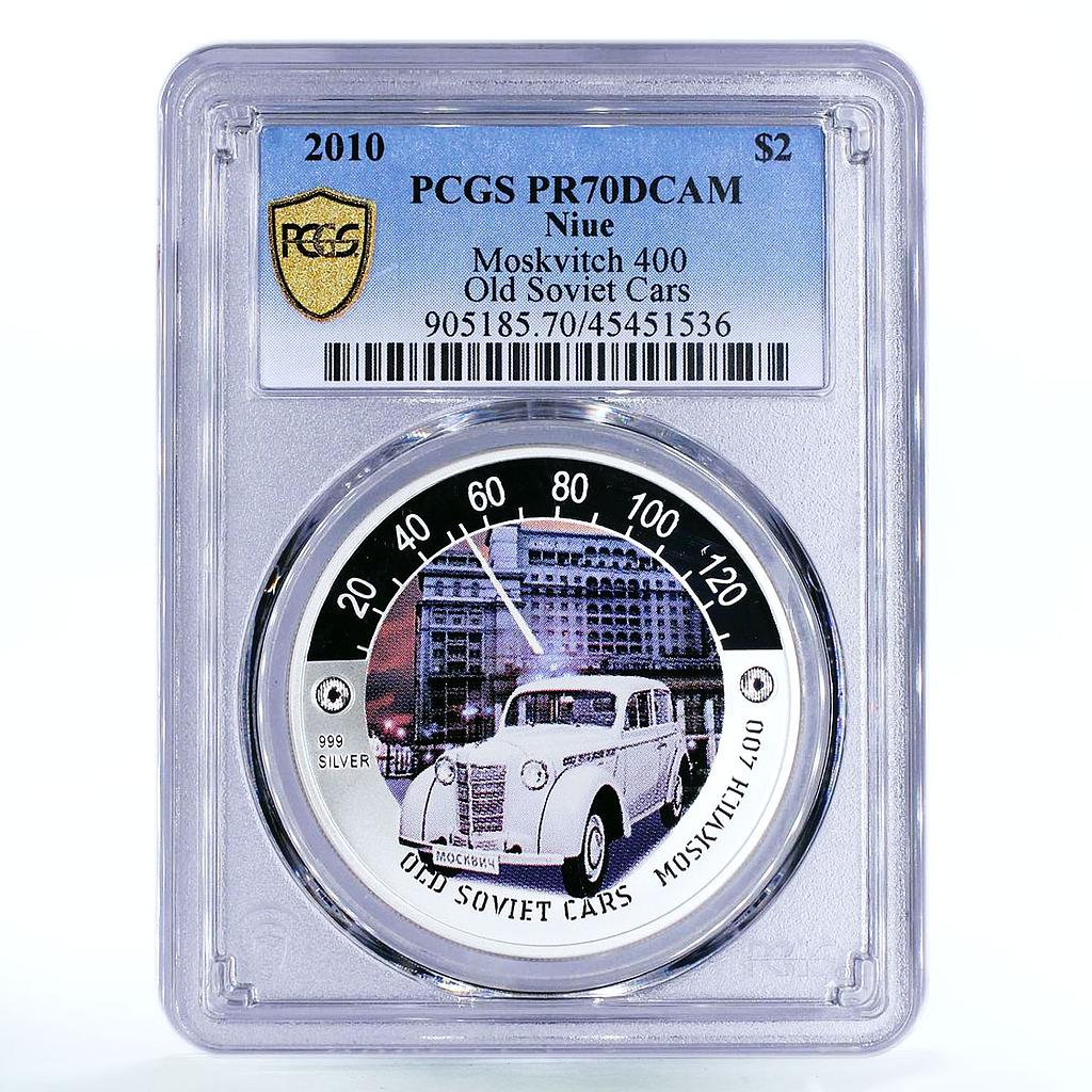 Niue 2 dollars Old Soviet Cars Moskvich 400 PR70 PCGS colored silver coin 2010