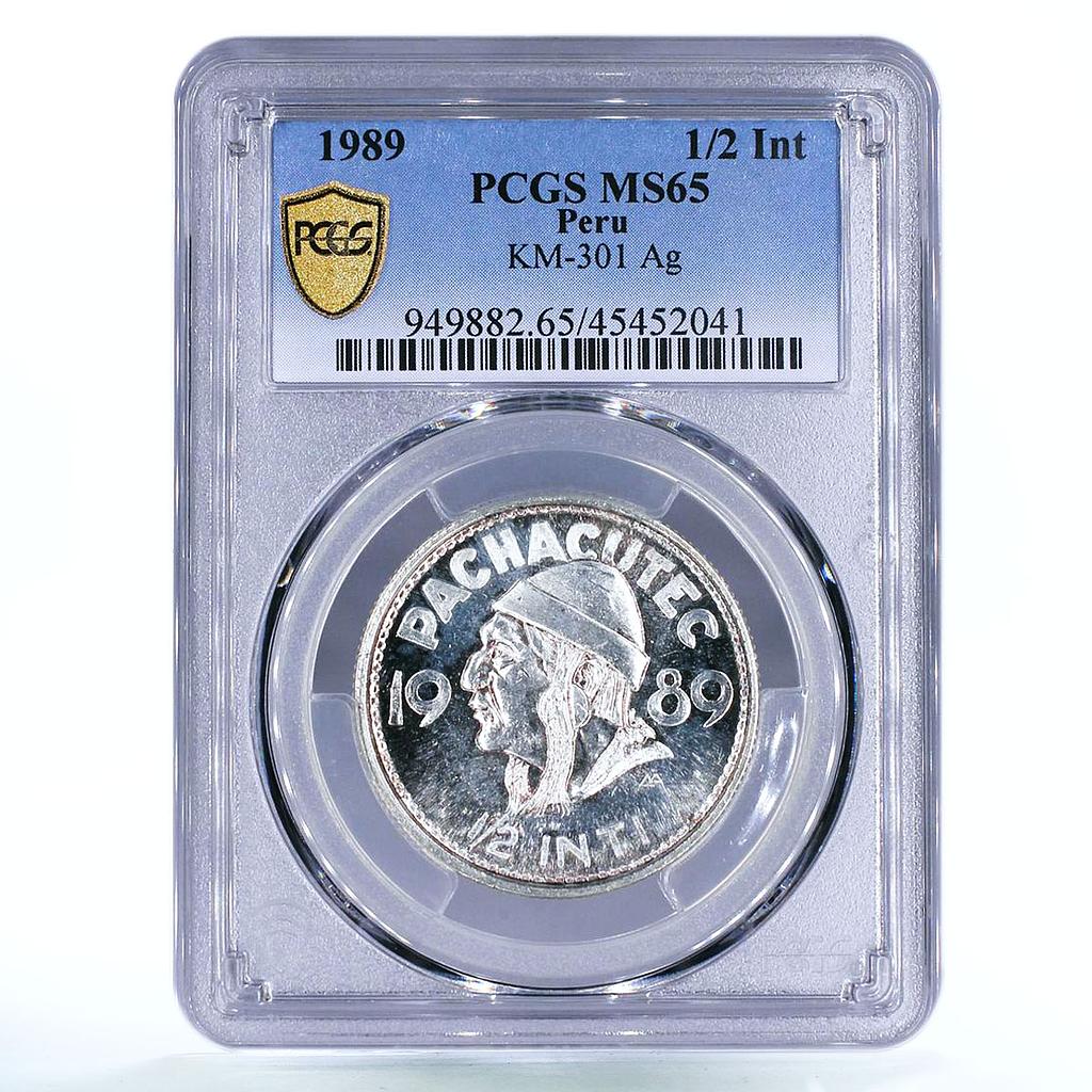 Peru 1/2 inti Indian Pachacutec Yupanki MS65 PCGS silver coin 1989