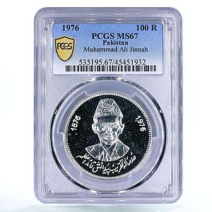 Pakistan 100 rupees Birth of Mohammed Ali Jinnah MS67 PCGS silver coin 1976