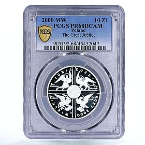 Poland 10 zlotych Millennium The Great Jubilee Angels PR68 PCGS silver coin 2000