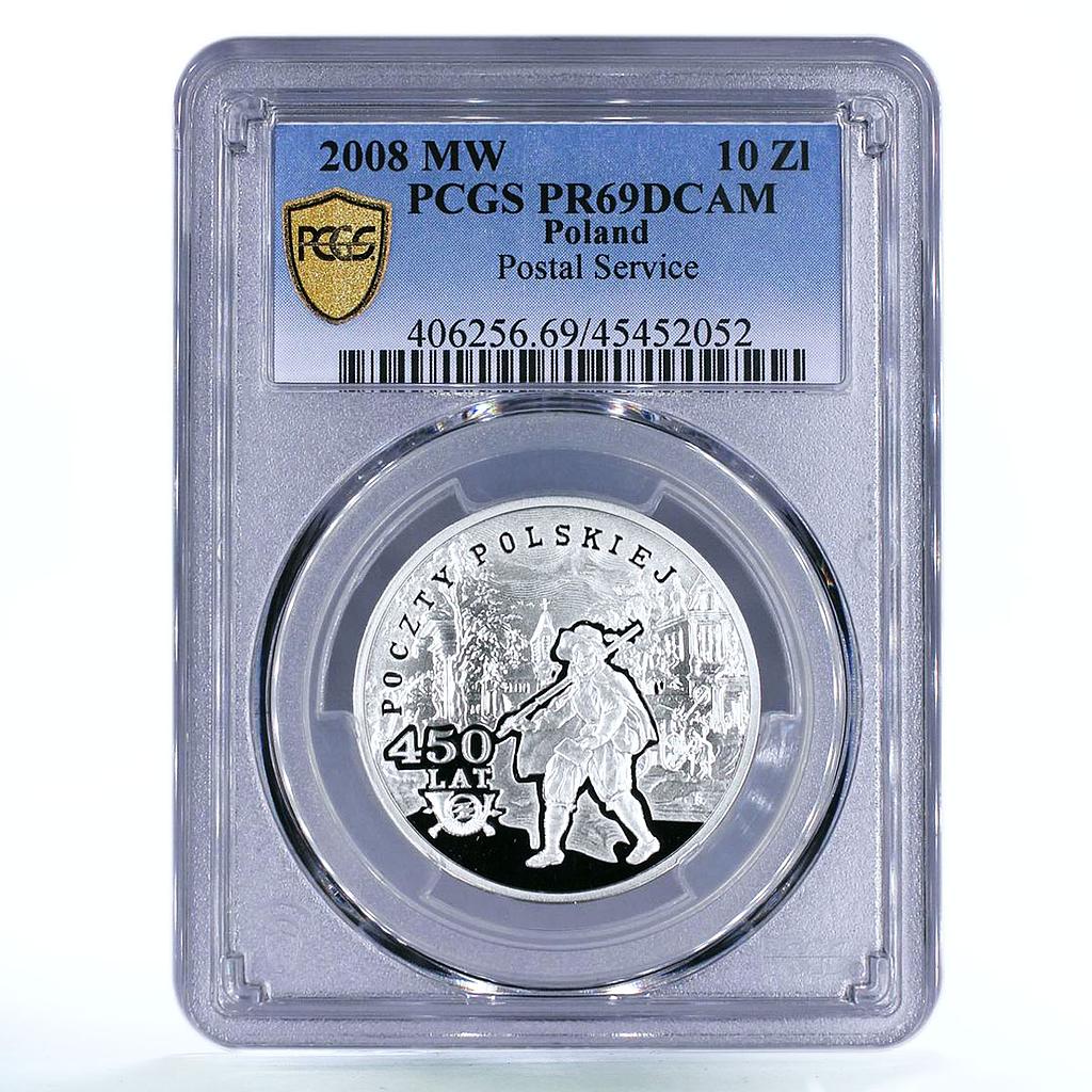 Poland 10 zlotych Polish Postal Service Delivery Man PR69 PCGS silver coin 2008