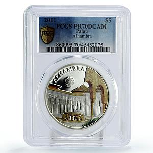 Palau 5 dollars World of Wonders The Alhambra Park PR70 PCGS silver coin 2011