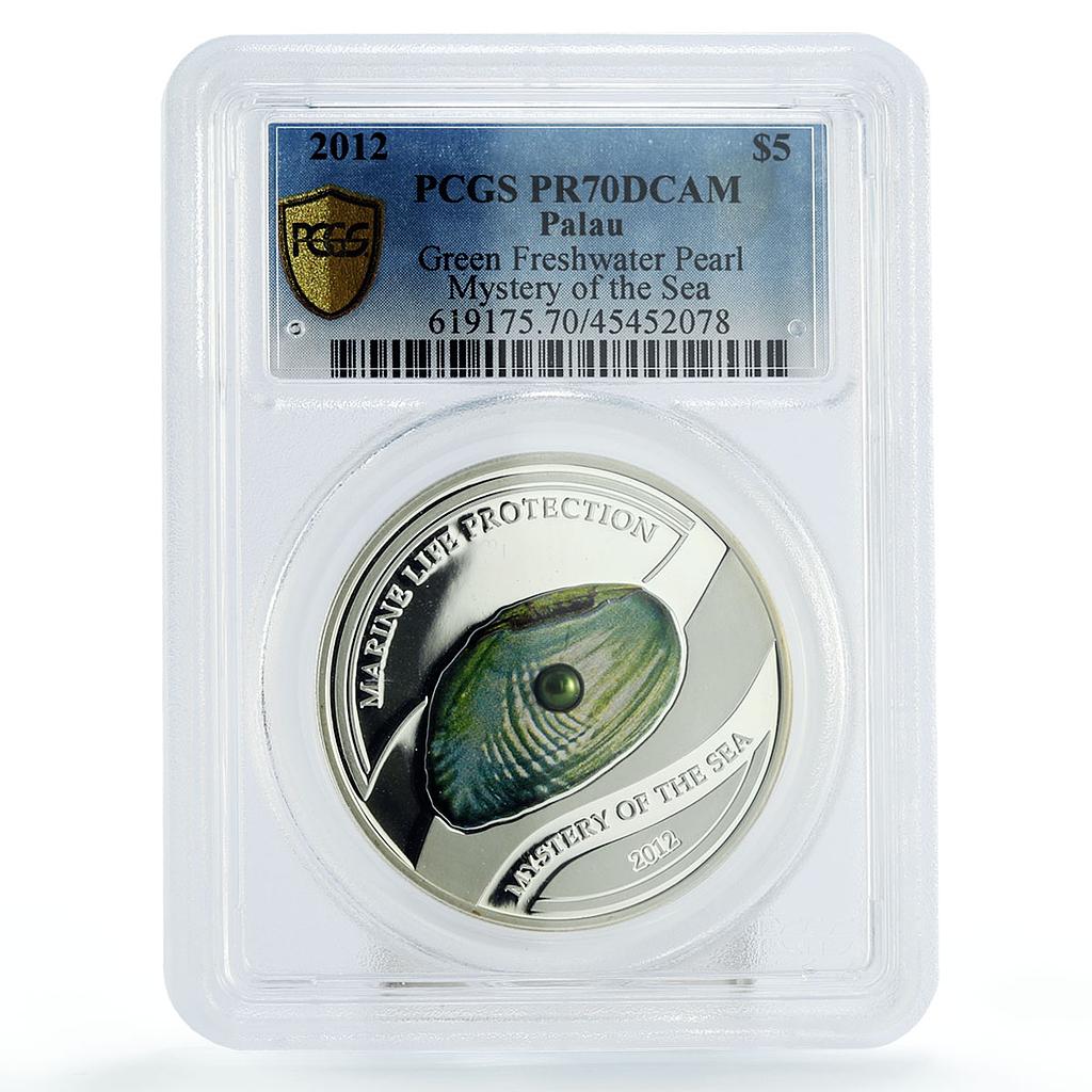 Palau 5 dollars Sea Treasures Green Freshwater Pearl PR70 PCGS silver coin 2012