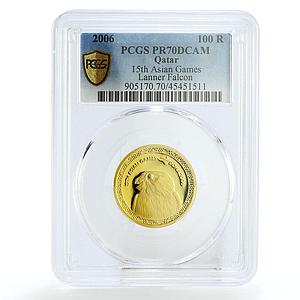 Qatar 100 riyals 15th Asian Games Lanner Falcon Fauna PR70 PCGS gold coin 2006