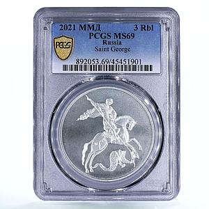 Russia 3 rubles Saint George the Victorius MS69 PCGS silver coin 2021