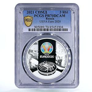 Russia 3 rubles UEFA Football Cup Stadium PR70 PCGS colored silver coin 2021