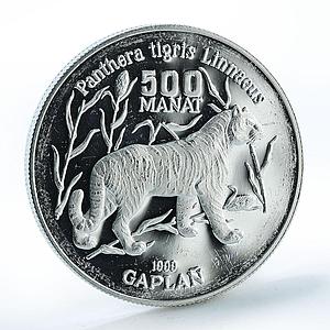 Turkmenistan 500 manat Red Book Wildlife Tiger Fauna silver coin 1999