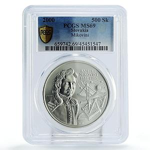 Slovakia 500 korun 250 Years of Samuel Mikovini MS69 PCGS silver coin 2000