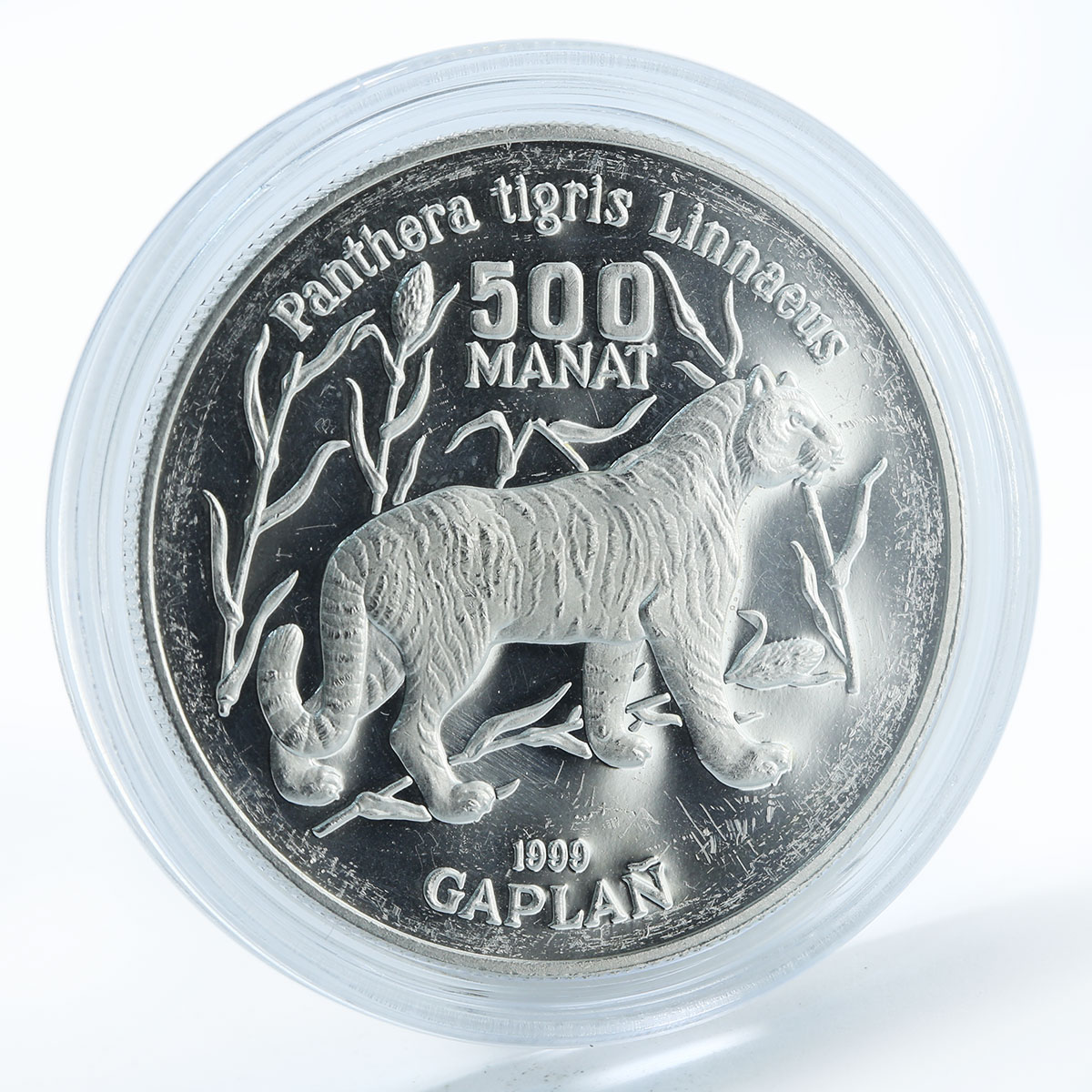 Turkmenistan 500 manat Red Book Tiger fauna silver coin 1999