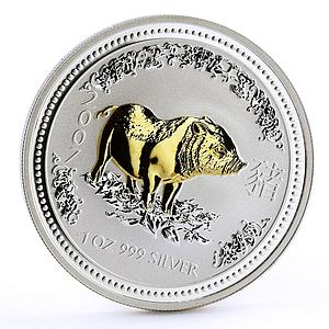 Australia 1 dollar Lunar Calendar I Year of the Pig gilded silver coin 2007