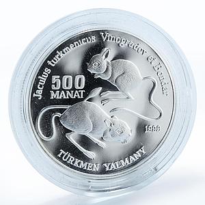 Turkmenistan 500 manat Red Book Wildlife Jerboa Mouse Fauna silver coin 1999