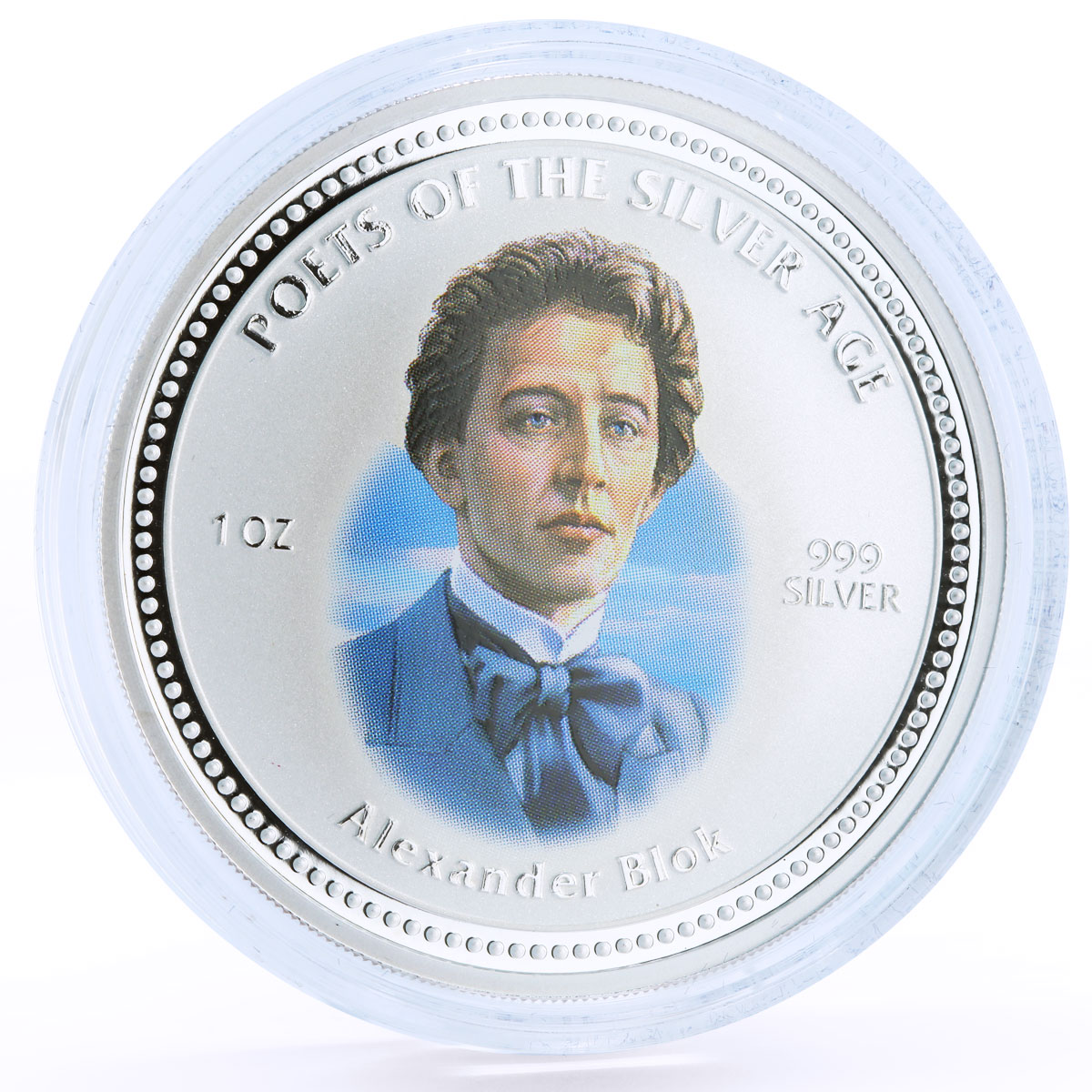 Cook Islands 2 dollars The Silver Age Poet Alex Blok colored silver coin 2006