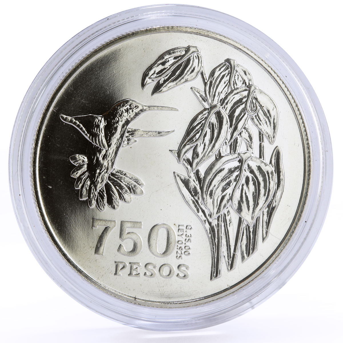 Colombia 750 pesos Endangered Wildlife Colibri Bird Fauna silver coin 1978