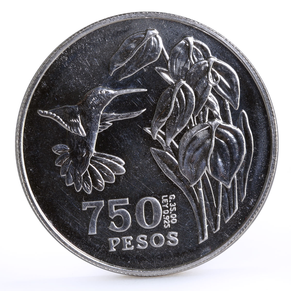 Colombia 750 pesos Endangered Wildlife Colibri Bird Fauna silver coin 1978