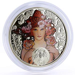 Niue 1 dollar Alphonse Mucha Zodiac series Cancer colored silver coin 2011