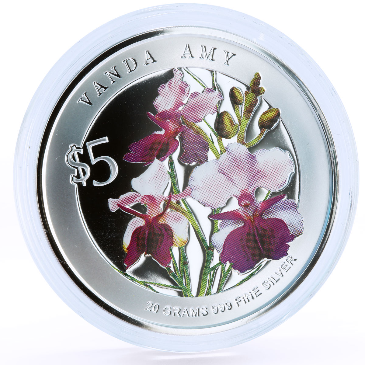 Singapore set of 2 coins Orchids Flowers Flora colored silver coins 2009
